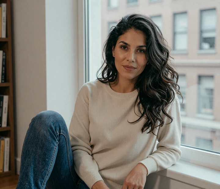 Friendly woman by a window illustrating authentic profile quality for mature dating questions